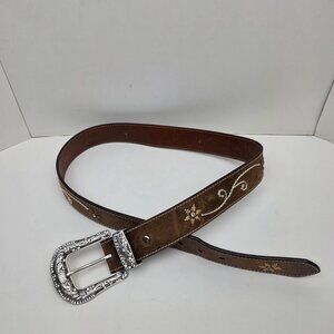Nocona Belt Co Leather Embroidered Floral Belt with Rhinestones Western Size M